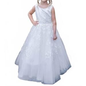 NEW MACIS girls communion lace aline long dress in white